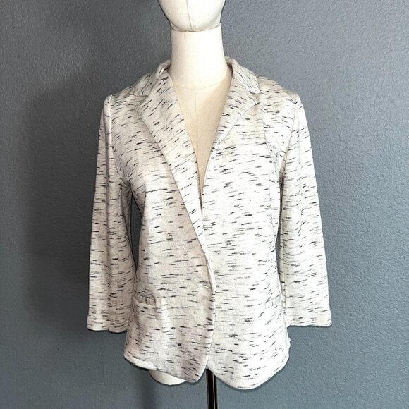 CARTONNIER ANTHROPOLOGIE Knit Blazer Cream Black- chiffon peplum back -NWOT - S - Picture 2 of 12